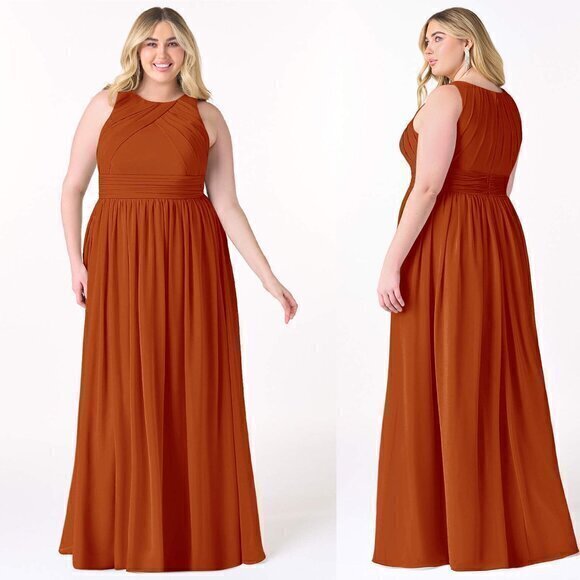 Azazie Dresses & Skirts - Azazie Harper Flowy Pleated Chiffon Maxi Dress Paprika Size 10